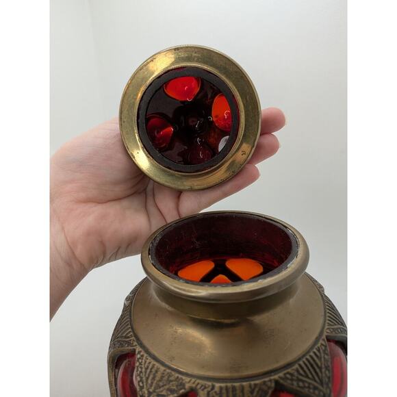 Vintage India Ruby Red Bubble Glass Jar With Lid Apothecary Moroccan Style - Picture 4 of 6